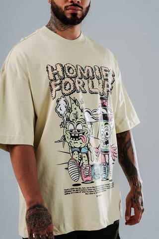 Camiseta Para Hombre Oversize Verde Laurel Homies For Life