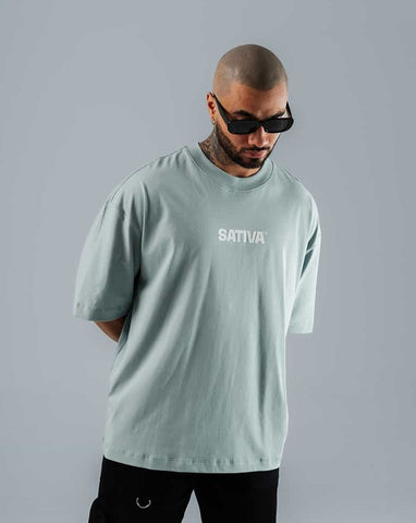 Camiseta Para Hombre Oversize Verde Seco Sativa