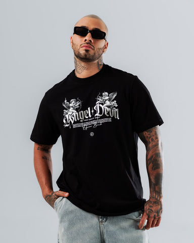 Camiseta Para Hombre Regular Negra Angel Devil