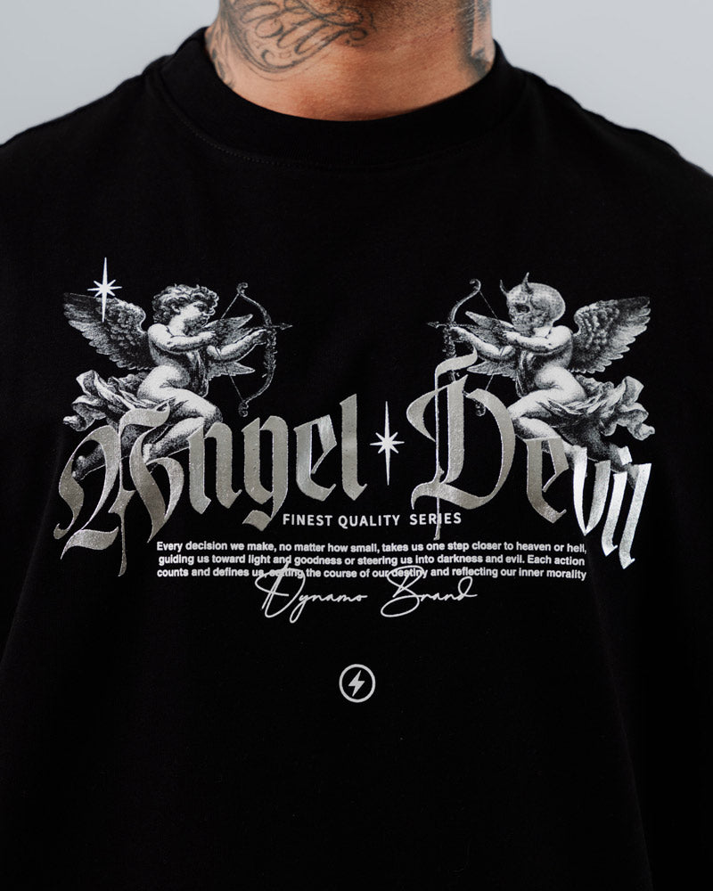 Camiseta Para Hombre Regular Negra Angel Devil