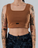 Crop Top Café Para Mujer Escote Cuadrado