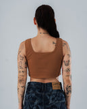 Crop Top Café Para Mujer Escote Cuadrado