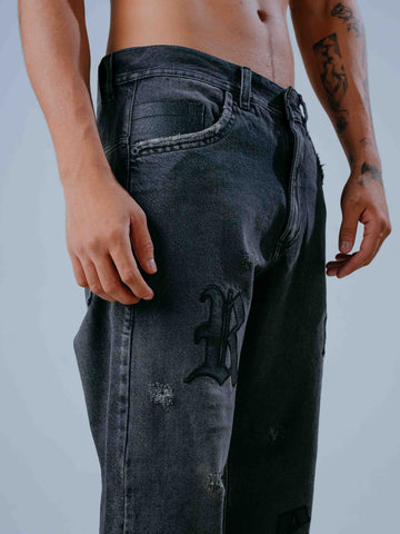 Jeans Vintage Negro Bordado