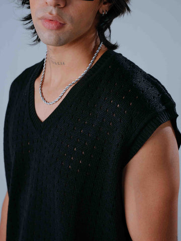 Chaleco Oversize Negro Tejido