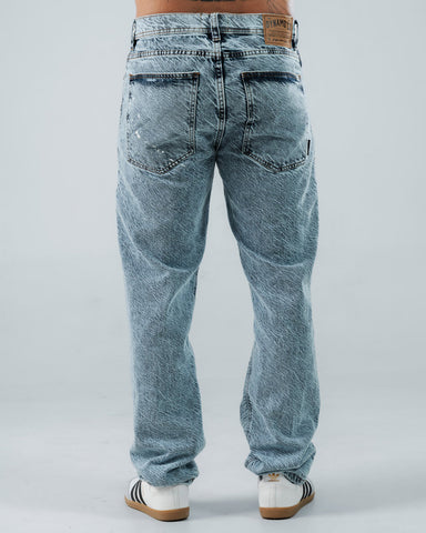 Jeans Regular Para Hombre Azul Con Salpicaduras