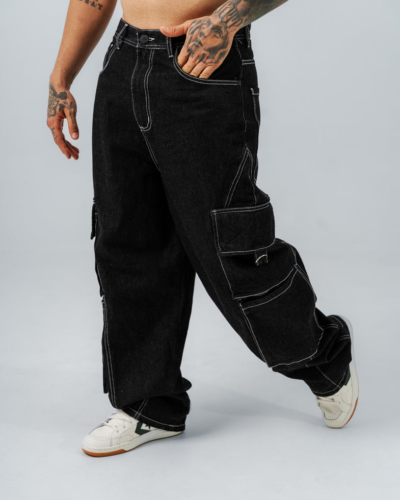 pantalón cargo hombre pantalon negro con bolsillos laterales hombre
