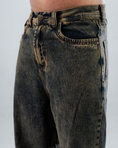 Jeans Baggy Para Hombre Azul Con Efecto Lavado