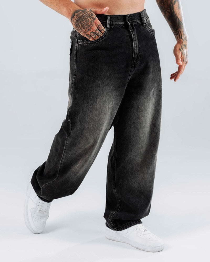 Jeans Baggy Para Hombre Negro Con Laser