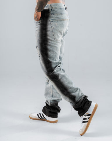 Jeans Regular Para Hombre Azul Claro Con Aerografía