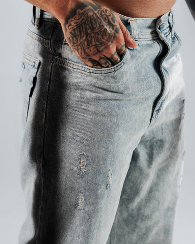 Jeans Regular Para Hombre Azul Claro Con Aerografía