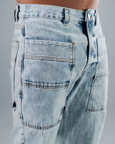 Jeans Regular Para Hombre Azul Con Contraste