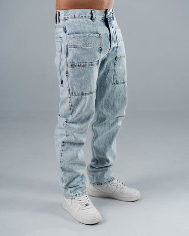 Jeans Regular Para Hombre Azul Con Contraste