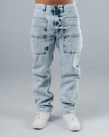 Jeans Regular Para Hombre Azul Con Contraste