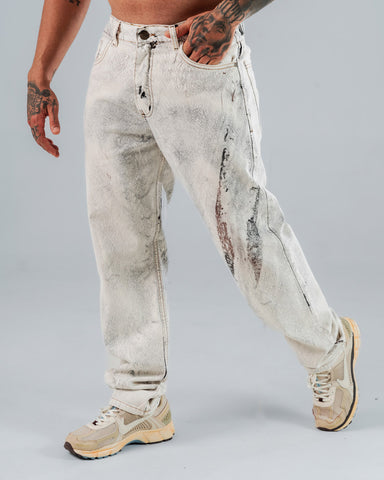 Jeans Regular Para Hombre Blanco Print