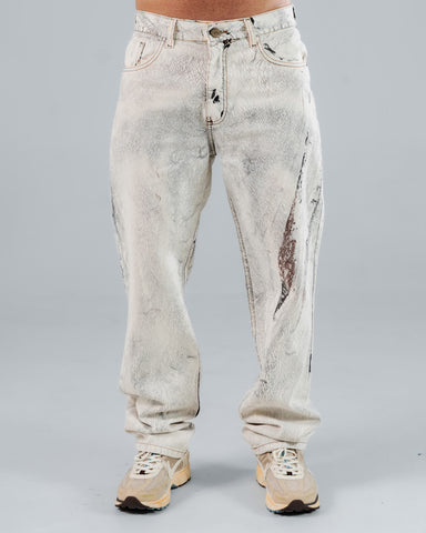 Jeans Regular Para Hombre Blanco Print