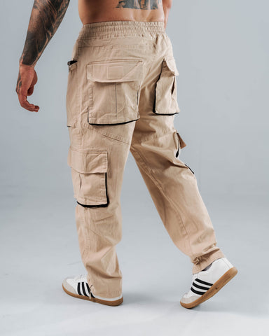 Jogger Straight Beige Con Bolsillos Laterales