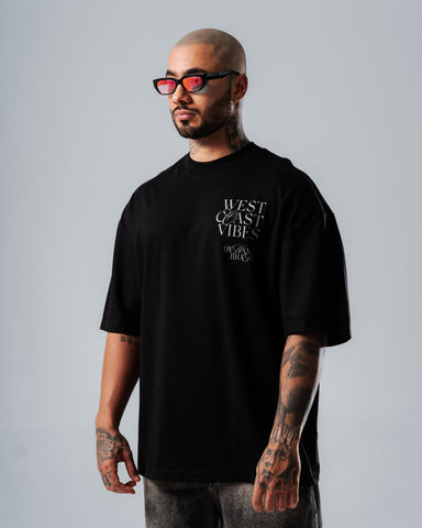 Camiseta Para Hombre Oversize Negra West Cast Vibes