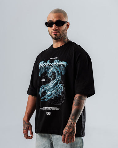 Camiseta Para Hombre Oversize Negra Rebellion