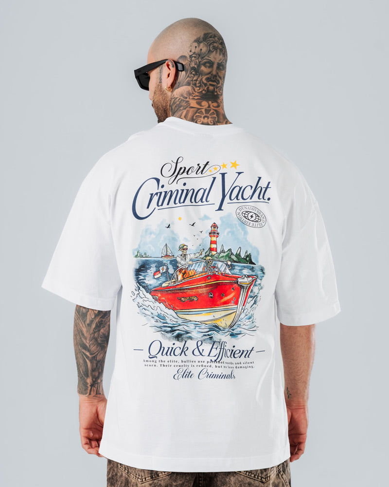 Camiseta Para Hombre Oversize Blanca Cr*minal Yacht