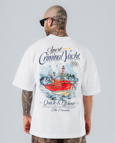 Camiseta Para Hombre Oversize Blanca Cr*minal Yacht