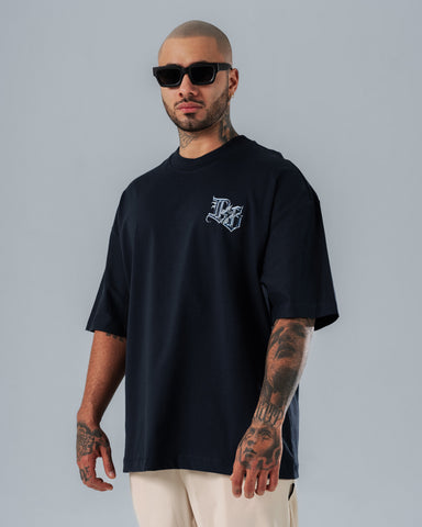 Camiseta Para Hombre Oversize Azul Noche Skull