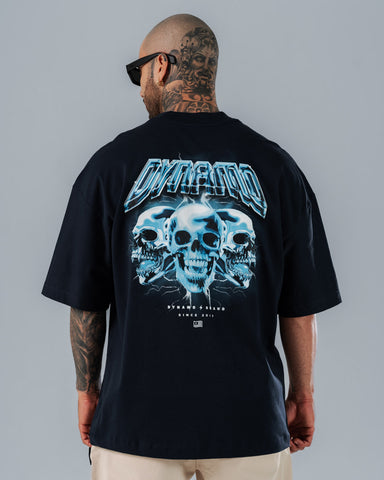 Camiseta Para Hombre Oversize Azul Noche Skull