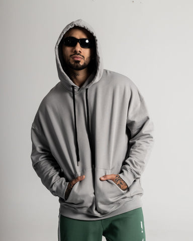 Hoodie Oversize Gris Cemento Basico