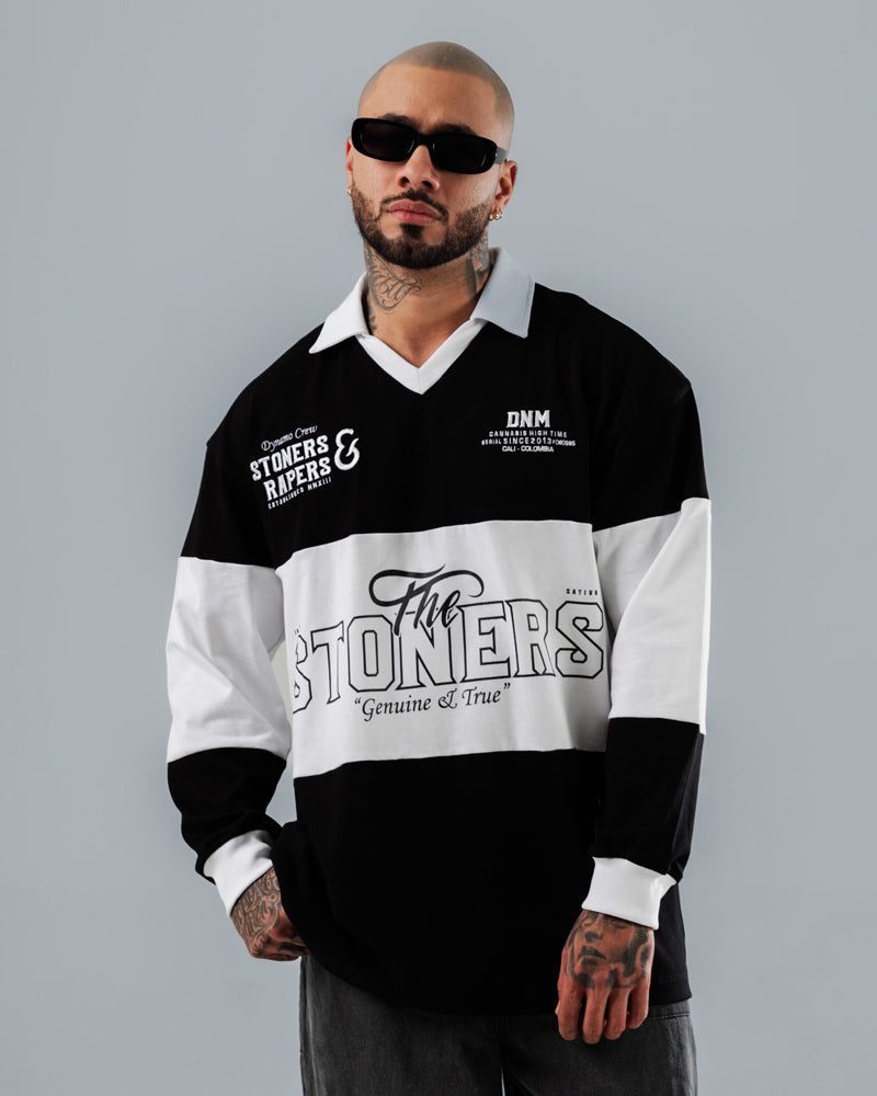 Polo Oversize Para Hombre Negro y Blanco The Stoners