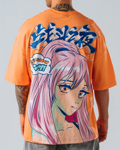 Camiseta Oversize Naranja Anime