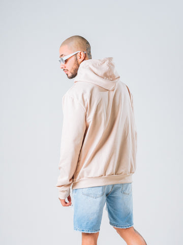 Hoodie Regular Con Cierre Beige