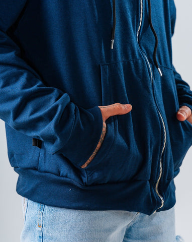 Hoodie Regular Con Cierre Azul