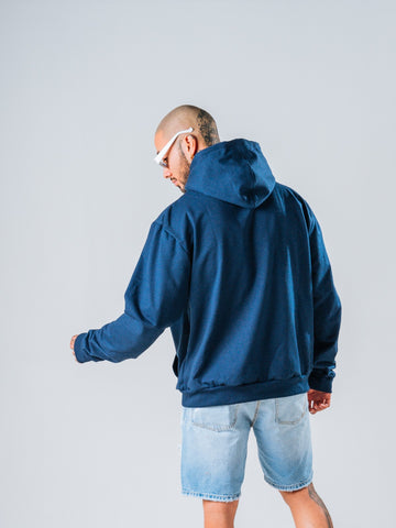 Hoodie Regular Con Cierre Azul