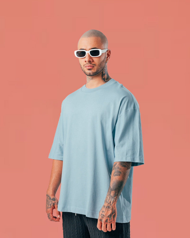 Camiseta Para Hombre Oversize Básica Azul Grisáceo