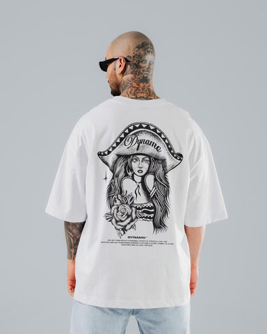 Camiseta Para Hombre Oversize Blanco Woman Chicano