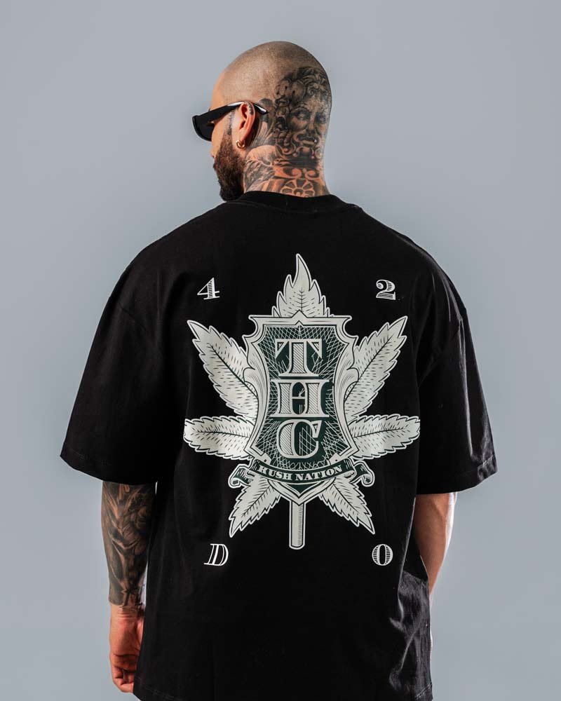 Camiseta Para Hombre Oversize Negro H*sh Nation