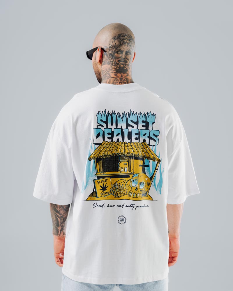 Camiseta Para Hombre Oversize Blanco Sunset Dealers