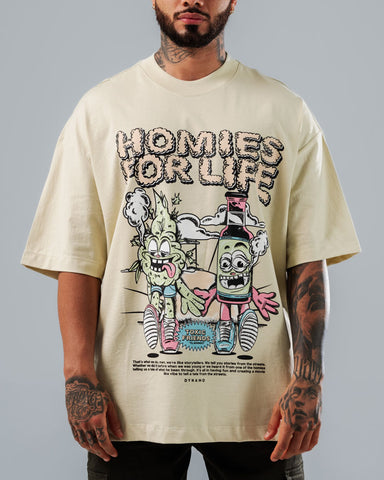 Camiseta Para Hombre Oversize Verde Laurel Homies For Life