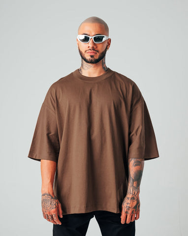 Camiseta Para Hombre Oversize Básica Café Oscuro