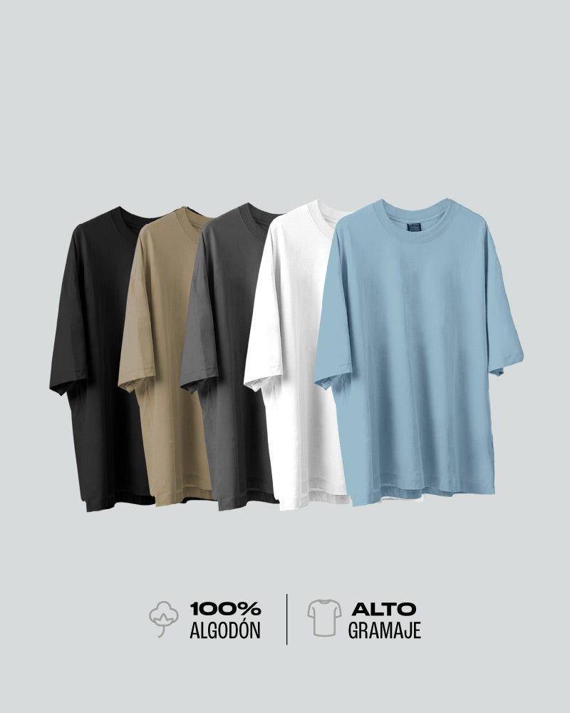 5 Camisetas Básicas Oversize Para Hombre - Gris Cemento