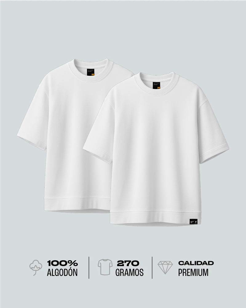 Duo Pack Camisetas Básicas Oversize White - Premium 270G