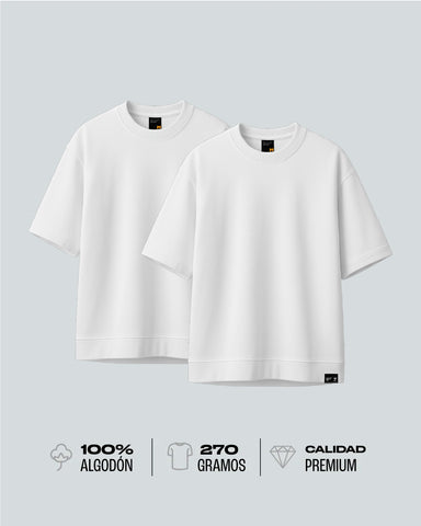 Duo Pack Camisetas Básicas Oversize White - Premium 270G