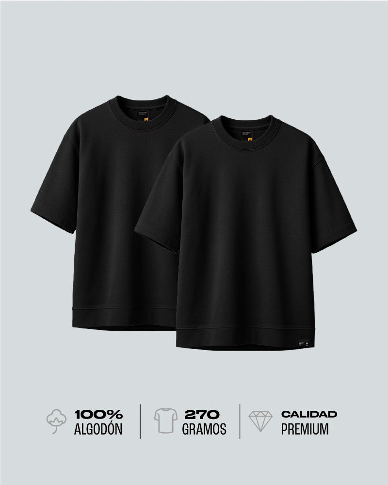 Duo Pack Camisetas Básicas Oversize Black - Premium 270G