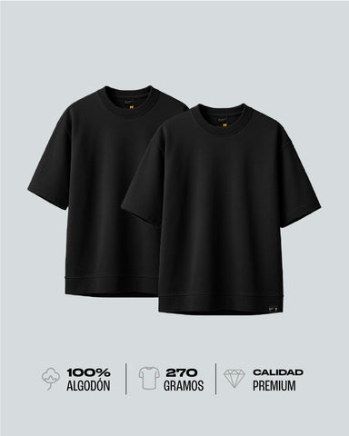 Duo Pack Camisetas Básicas Oversize Black - Premium 270G
