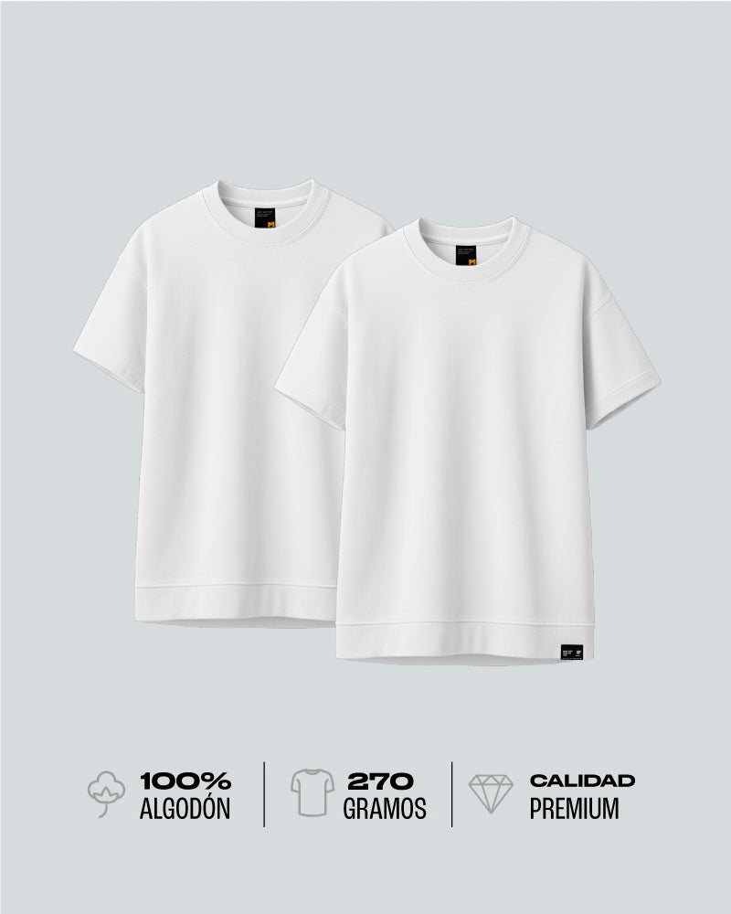 Duo Pack Camisetas Básicas Regular White - Premium 270G