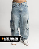 Jeans Baggy Cargo Azul